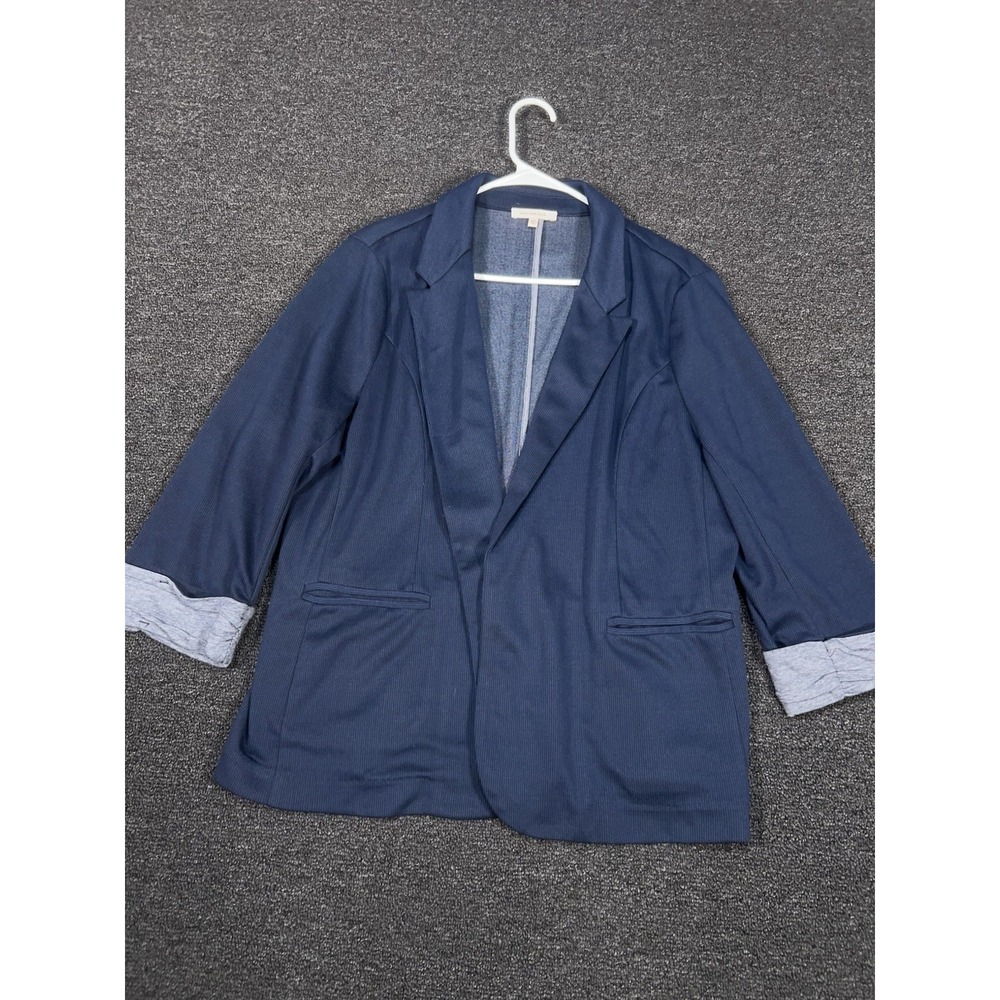 Skies‎ Are Blue Blazer Women's 2XL Blue Asa Knit Open Front Pockets Stretch